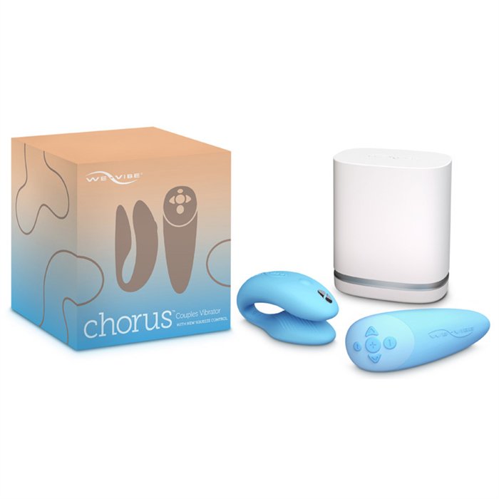 Вибратор для пар We-Vibe Chorus Aqua с пультом, реагирующим на сжатие, и управлением со смартфона - голубой