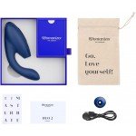 Бесконтактный клиторальный стимулятор с вибрацией Womanizer Duo 2 с началом работы от соприкосновения и функцией сброса интенсивности - синий