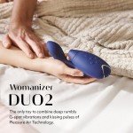 Бесконтактный клиторальный стимулятор с вибрацией Womanizer Duo 2 с началом работы от соприкосновения и функцией сброса интенсивности - синий