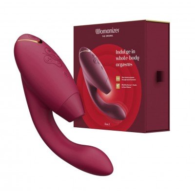 Бесконтактный клиторальный стимулятор с вибрацией Womanizer Duo 2 с началом работы от соприкосновения и функцией сброса интенсивности - бордовый