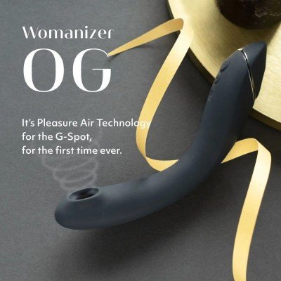 Инновационный стимулятор G-точки Womanizer OG c технологией волнового давления воздуха и вибрацией - темно-серый - 20 см