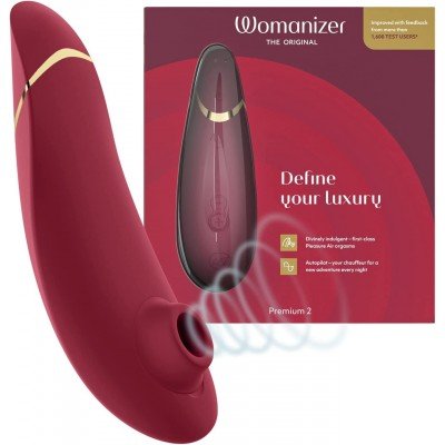 Бесконтактный вакуумный клиторальный стимулятор Womanizer Premium 2 с функцией автопилота и началом работы от соприкосновения - бордовый
