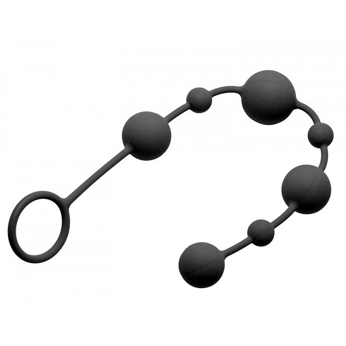 Анальные силиконовые шарики GreyGasms - Linger Graduated Anal Beads - чёрные - 35 см