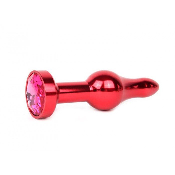 Удлиненная шарикообразная красная анальная пробка Anal Jewelry Plug с малиновым кристаллом - 10,3 см