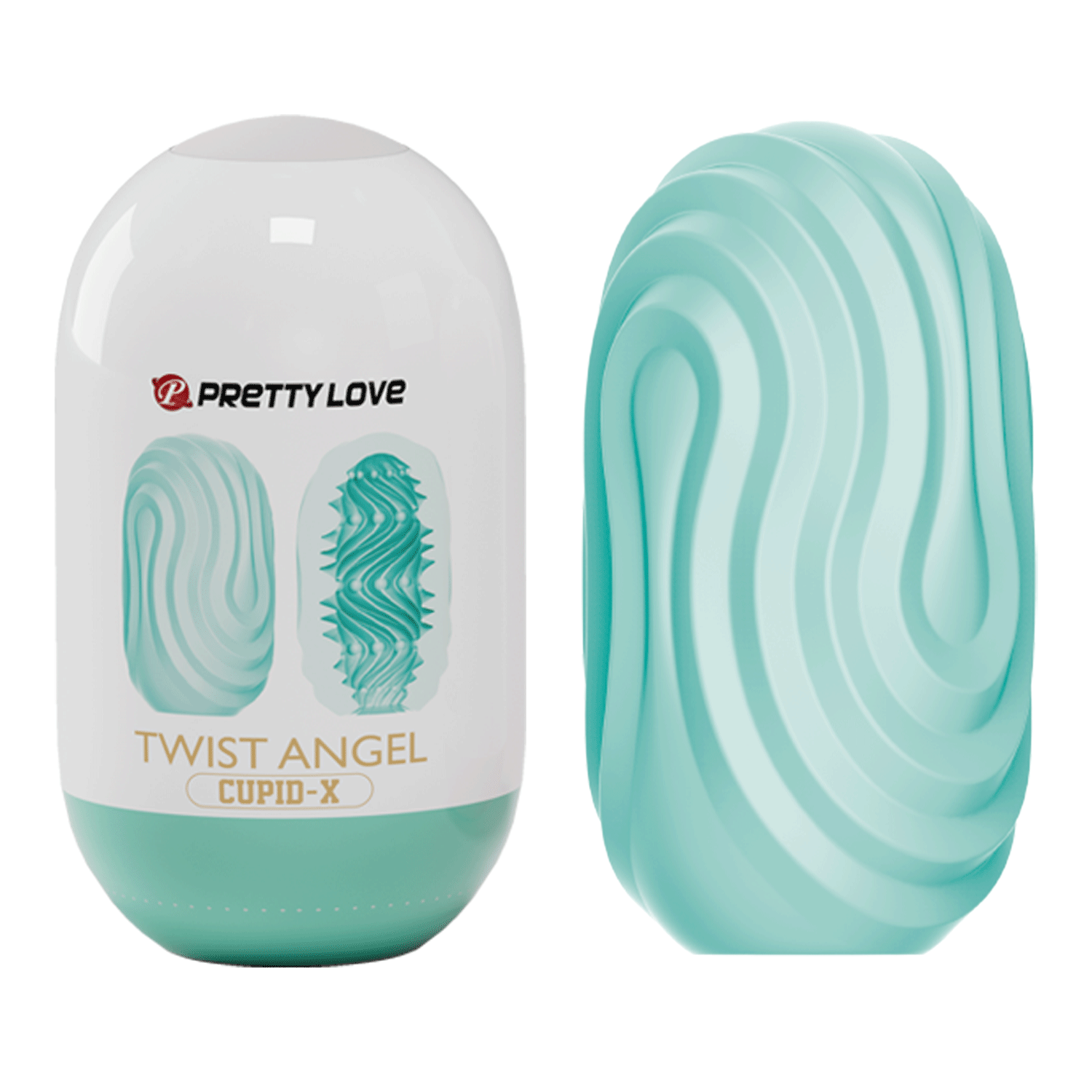 Двусторонний мини-мастурбатор с ярким внешним и внутренним рельефом CUPID-X Twist Angel - волны - бирюзовый Двусторонний мини-мастурбатор с ярким внешним и внутренним рельефом CUPID-X Twist Angel - волны - бирюзовый