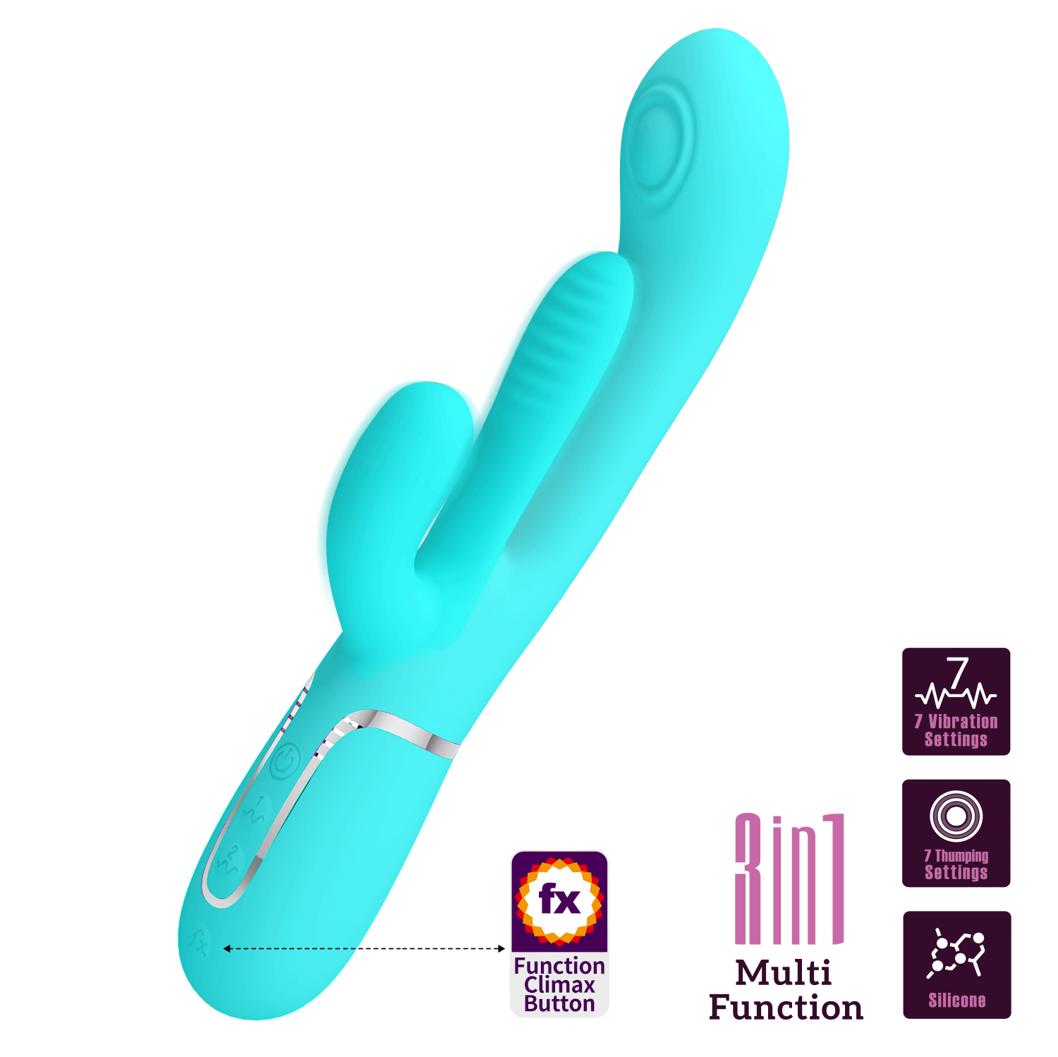 Вибратор-кролик Hi-Tech с пульсирующий головкой и дополнительным язычком Pretty Love Shania - бирюзовый - 22 см Вибратор-кролик Hi-Tech с пульсирующий головкой и дополнительным язычком Pretty Love Shania - бирюзовый - 22 см