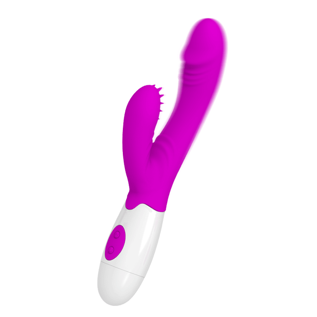 Вибратор с 2-мя мотороми и движущимися шариками в клиторальном отростке Pretty Love Andre - фиолетовый - 20 см