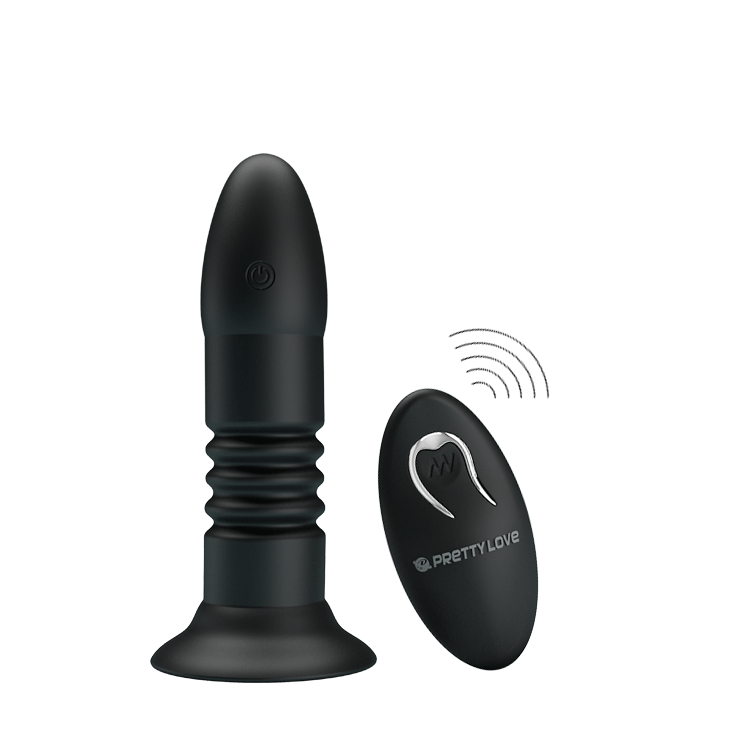 Анальный вибростимулятор с поступательными движениями с пультом Pretty Love Magic Jingers - черный
