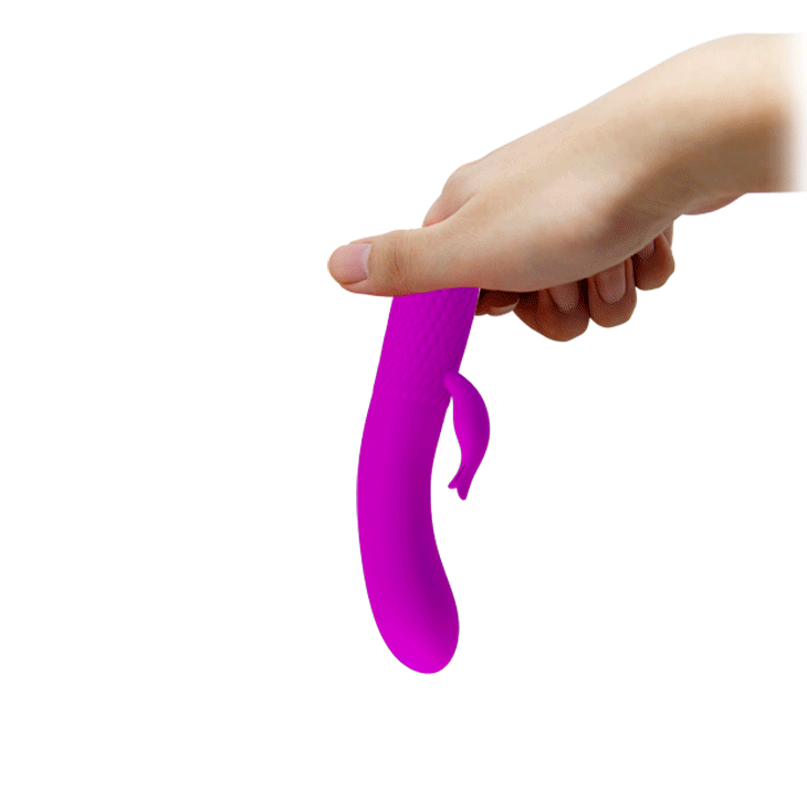 Гибкий вибратор с клиторальным отростком-уточкой Pretty Love Tim - фиолетовый - 15 см