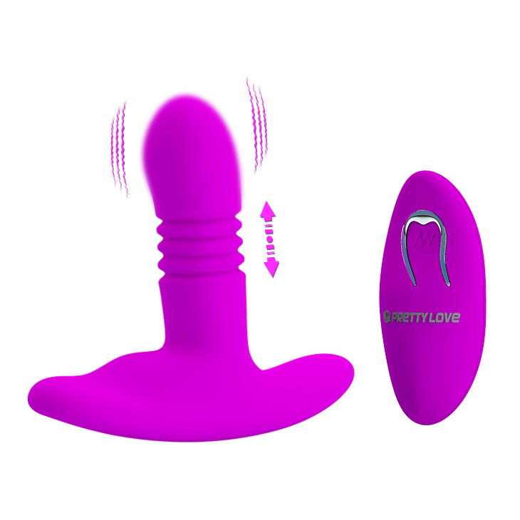Анальный перезаряжаемый вибратор с поступательными движениями Pretty Love Heather с беспроводным пультом ДУ - фиолетовый - 12 см