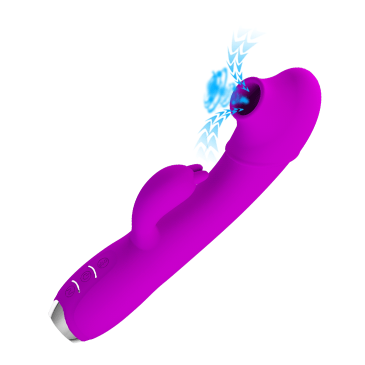 Вибратор с пульсирующей головкой, насадкой и клиторальным отростком Baile Pretty Love Regina - фиолетовый - 20 см