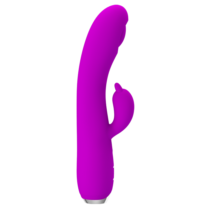Вибратор с пульсирующей головкой, насадкой и клиторальным отростком Baile Pretty Love Regina - фиолетовый - 20 см