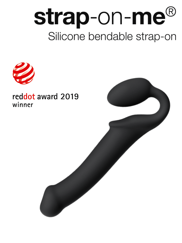 Безремневой силиконовый страпон с гибким соединением Strap-on-me Bendable Strap-on - S - чёрный - 24 см