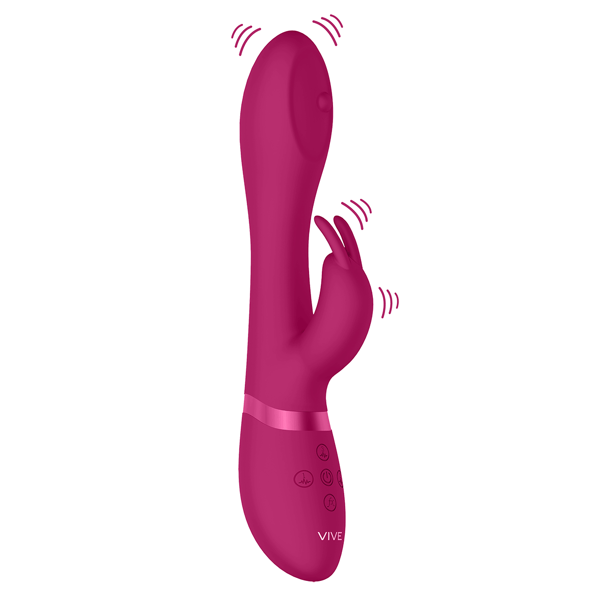 Вибратор с 3-мя моторами Vive Mira с функциями ротация и мгновенный оргазм - розовый - 21,5 см